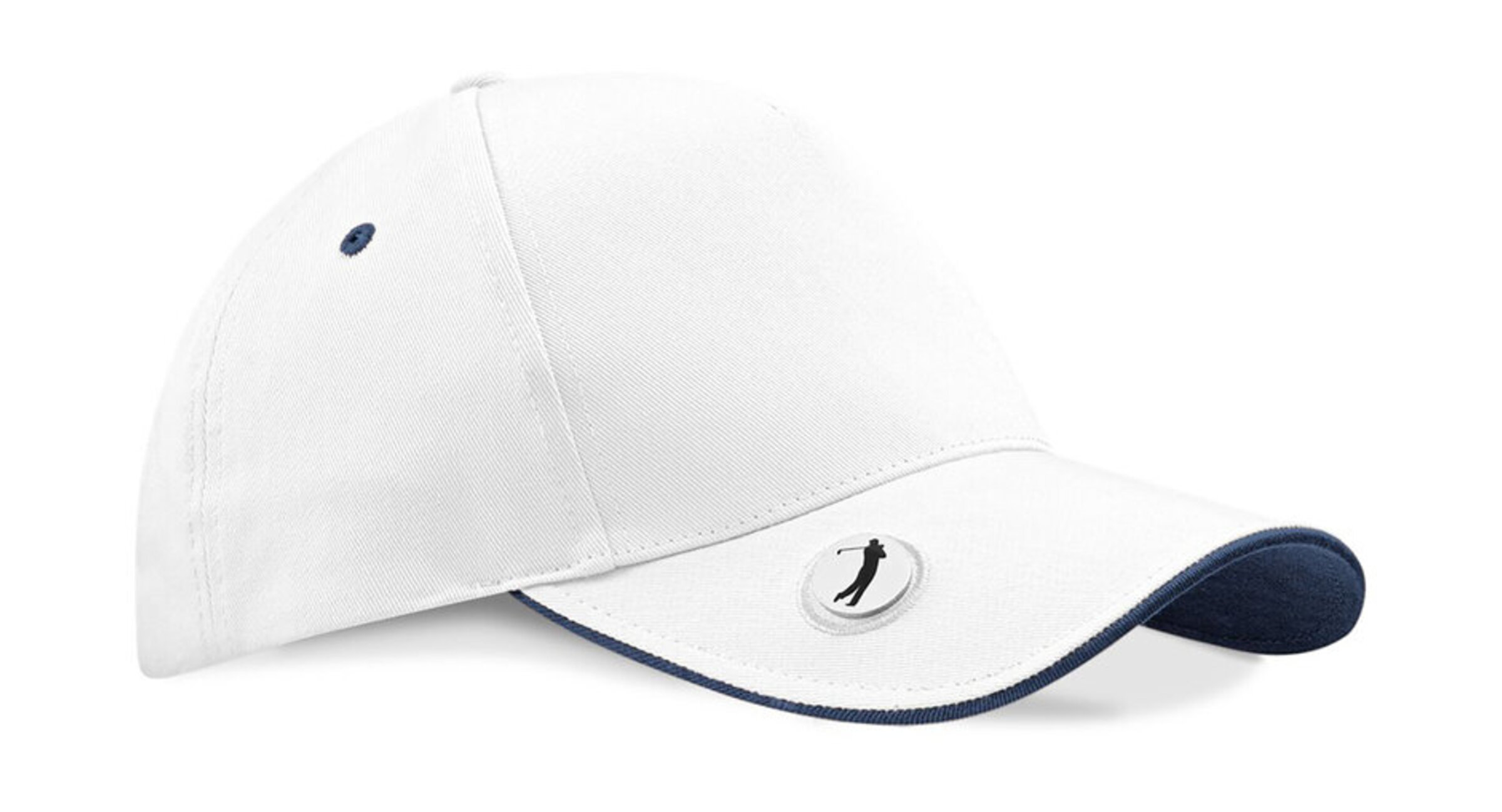 Beechfield Pro-Style Ball Mark Golf Cap - White/French Navy - One Size